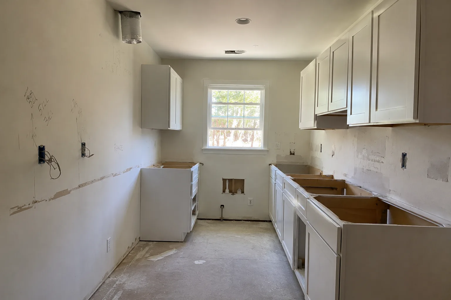Kitchen before remodel — demo state with bare walls